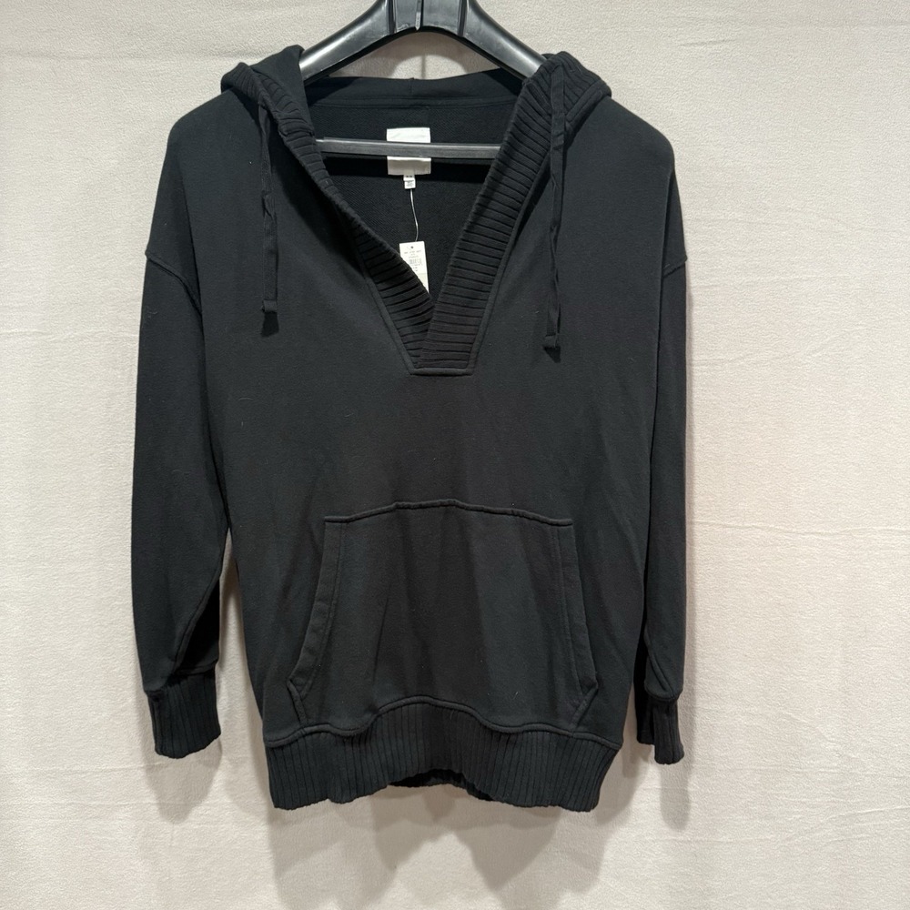 Aerie AE Down-To-Earth Henley Hoodie Black Size Medium Oversized Longer Length